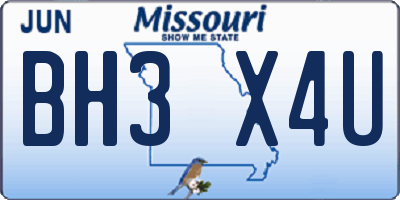 MO license plate BH3X4U