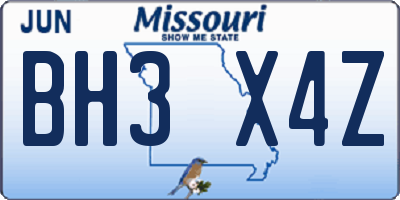 MO license plate BH3X4Z