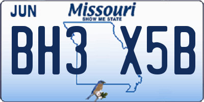 MO license plate BH3X5B