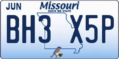 MO license plate BH3X5P