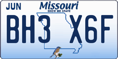 MO license plate BH3X6F