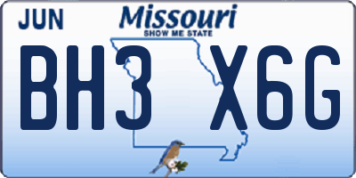 MO license plate BH3X6G
