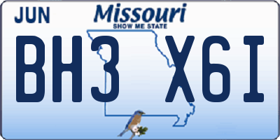 MO license plate BH3X6I