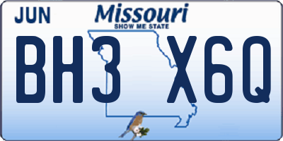 MO license plate BH3X6Q