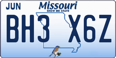 MO license plate BH3X6Z