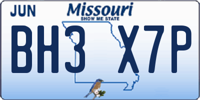 MO license plate BH3X7P