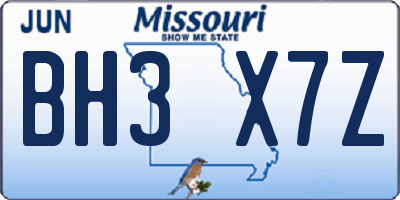 MO license plate BH3X7Z