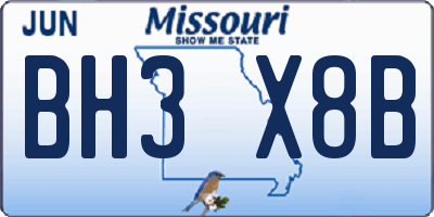 MO license plate BH3X8B