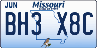 MO license plate BH3X8C