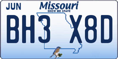MO license plate BH3X8D