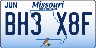 MO license plate BH3X8F