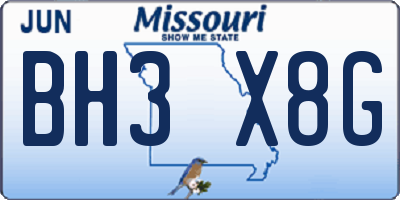 MO license plate BH3X8G