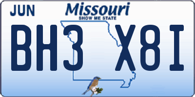 MO license plate BH3X8I