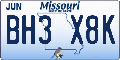 MO license plate BH3X8K