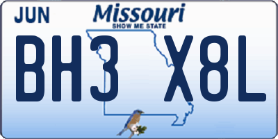 MO license plate BH3X8L