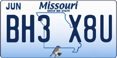 MO license plate BH3X8U
