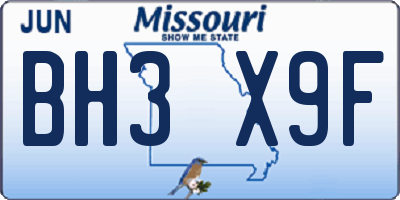 MO license plate BH3X9F