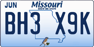 MO license plate BH3X9K
