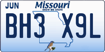 MO license plate BH3X9L