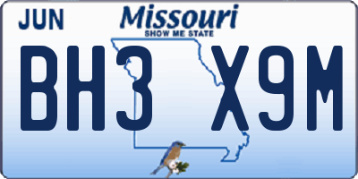 MO license plate BH3X9M
