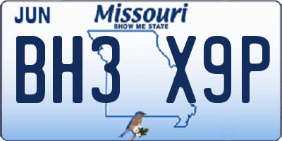 MO license plate BH3X9P