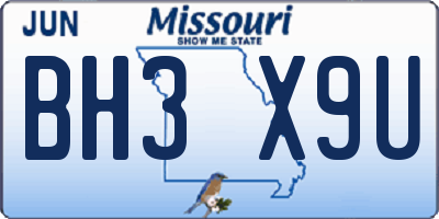 MO license plate BH3X9U