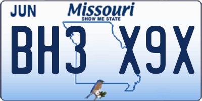 MO license plate BH3X9X