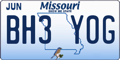 MO license plate BH3Y0G