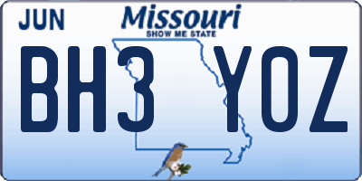 MO license plate BH3Y0Z