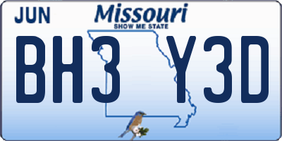 MO license plate BH3Y3D