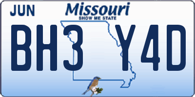 MO license plate BH3Y4D