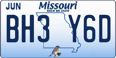 MO license plate BH3Y6D