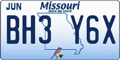 MO license plate BH3Y6X