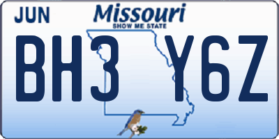 MO license plate BH3Y6Z