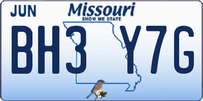 MO license plate BH3Y7G