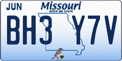 MO license plate BH3Y7V