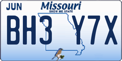 MO license plate BH3Y7X