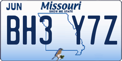 MO license plate BH3Y7Z
