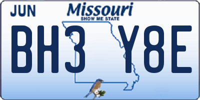 MO license plate BH3Y8E