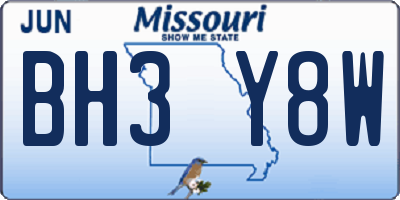 MO license plate BH3Y8W