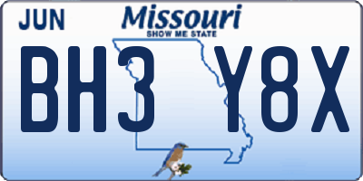 MO license plate BH3Y8X