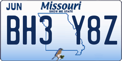 MO license plate BH3Y8Z