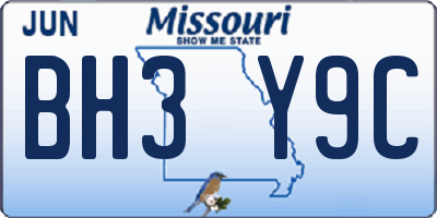 MO license plate BH3Y9C