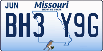 MO license plate BH3Y9G