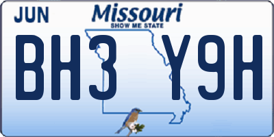 MO license plate BH3Y9H