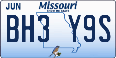 MO license plate BH3Y9S