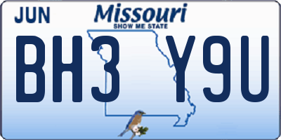 MO license plate BH3Y9U