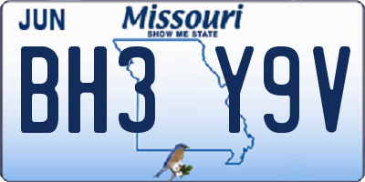 MO license plate BH3Y9V