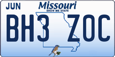 MO license plate BH3Z0C