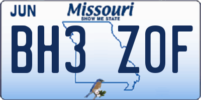 MO license plate BH3Z0F